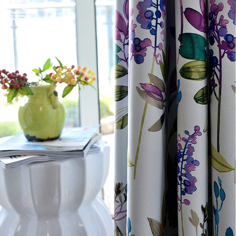 MYRU 1 Pair Purple Blue Flower Curtains for Living Room,Blackout Window Drapes for Bedroom (2 x 54x84 Inch) - Image 1